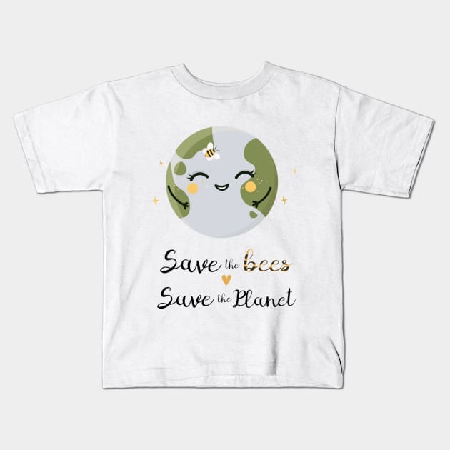 Save the bees Save the planet Kids T-Shirt by PRINT-LAND